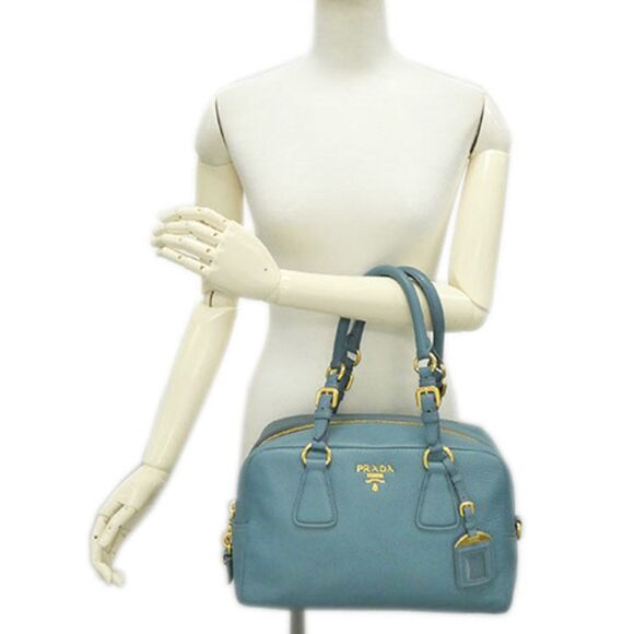 Prada Vit.daino Mini Boston Bag Leather Blue - Picture 8 of 11
